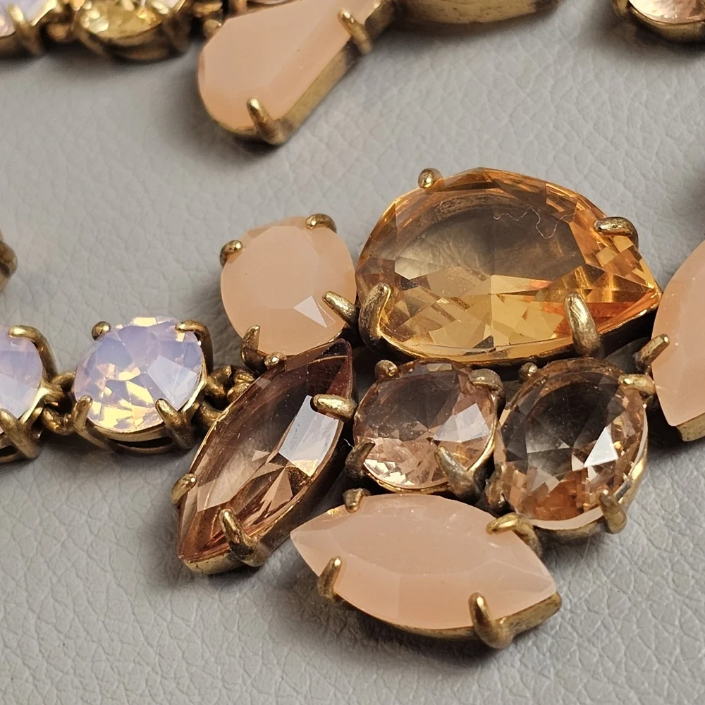 [J. CREW] Peach Crystal Foliage Collar Statement Necklace